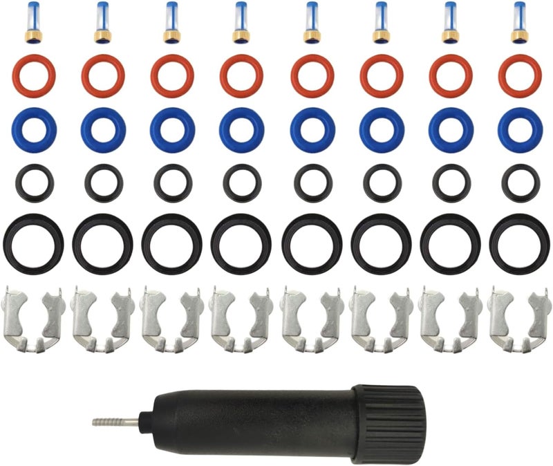 AUTO OCCASION 8Set Fuel Injector Repair Seal Kit Compatible with 99-07 GM Chevy Silverado 1500 GMC Sierra FJ887 4.8/5.3/6.0L 17113553 25317628 12580681 micro filters buckle O-ring Cap - Image 1